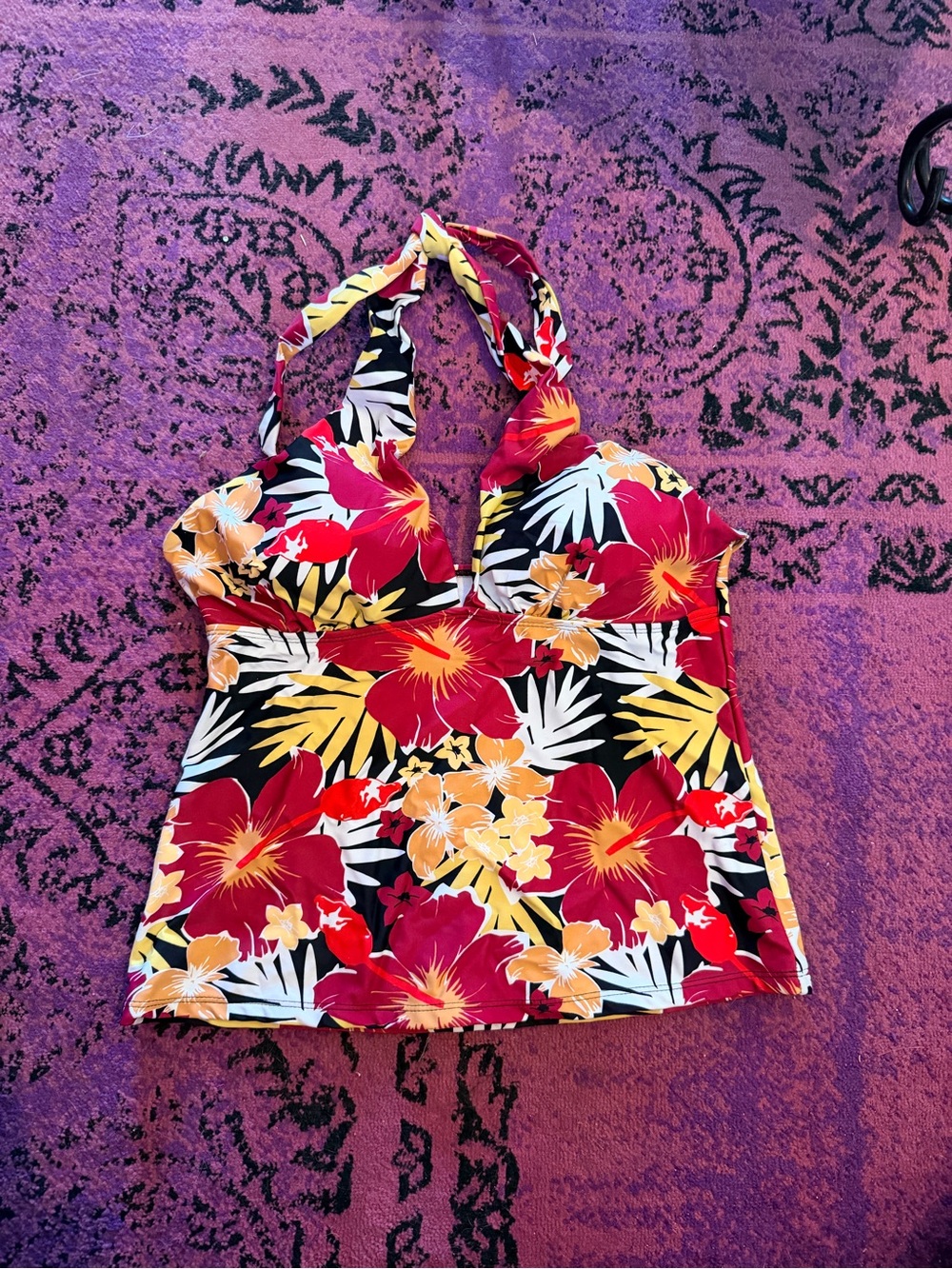 Cacelin Tropical Tankini Swim Top & Black Bikini Bottoms Set Size Large 🌺